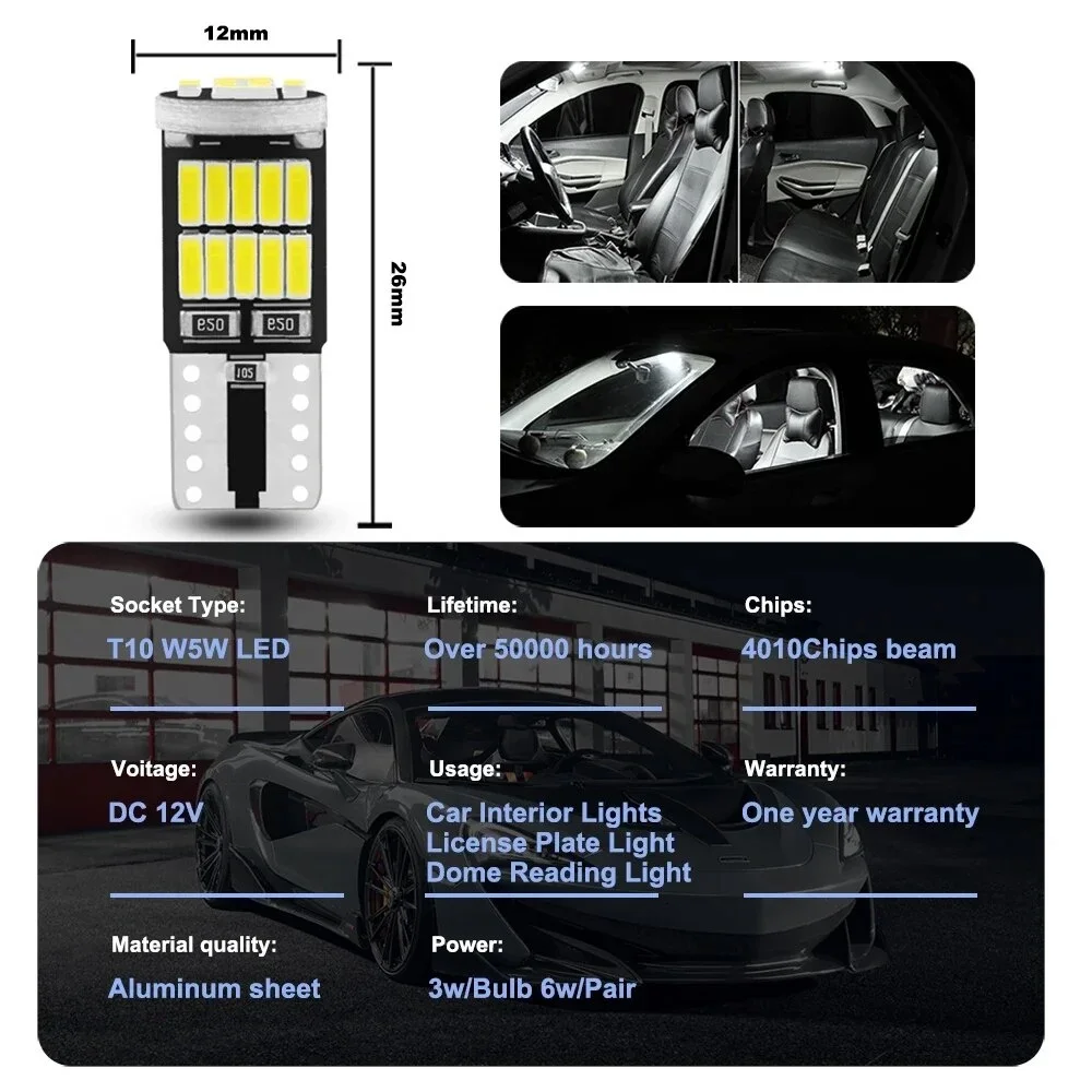 W5W Led T10 168 194 Signal Lamp Canbus 4014 26SMD For Car Interior Map Dome Parking Position Lights 10Pcs led car lights