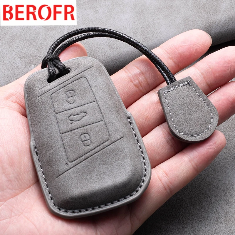 Suede Leather Car Key Case For Volkswagen VW Magotan Passat B8 TIGUAN MK2 Golf 8 For Skoda Octavia A8 A7 SEAT Leon MK4