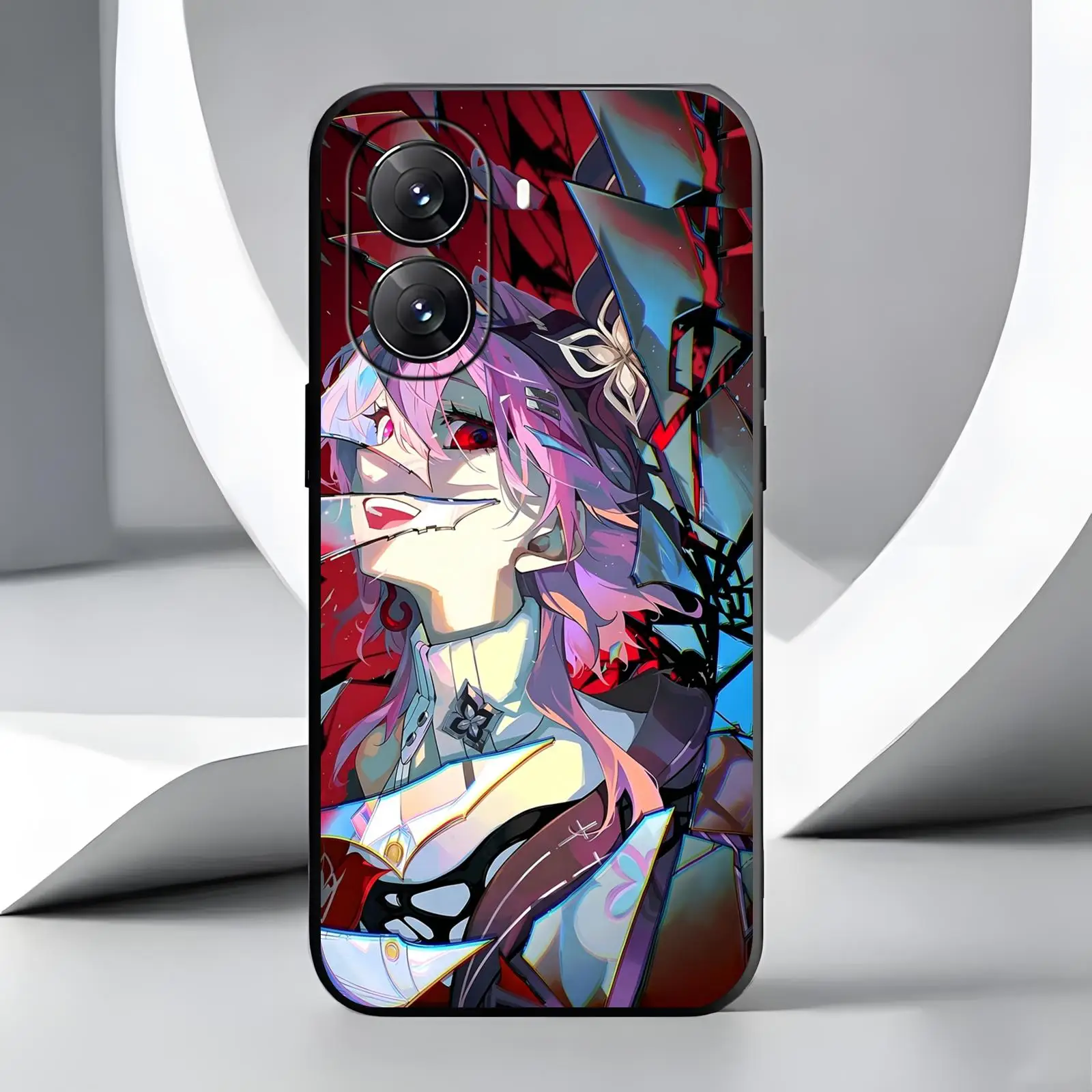 Stylish Black Shockproof Phone Case with Honkai Star Rail Cerydra Design
