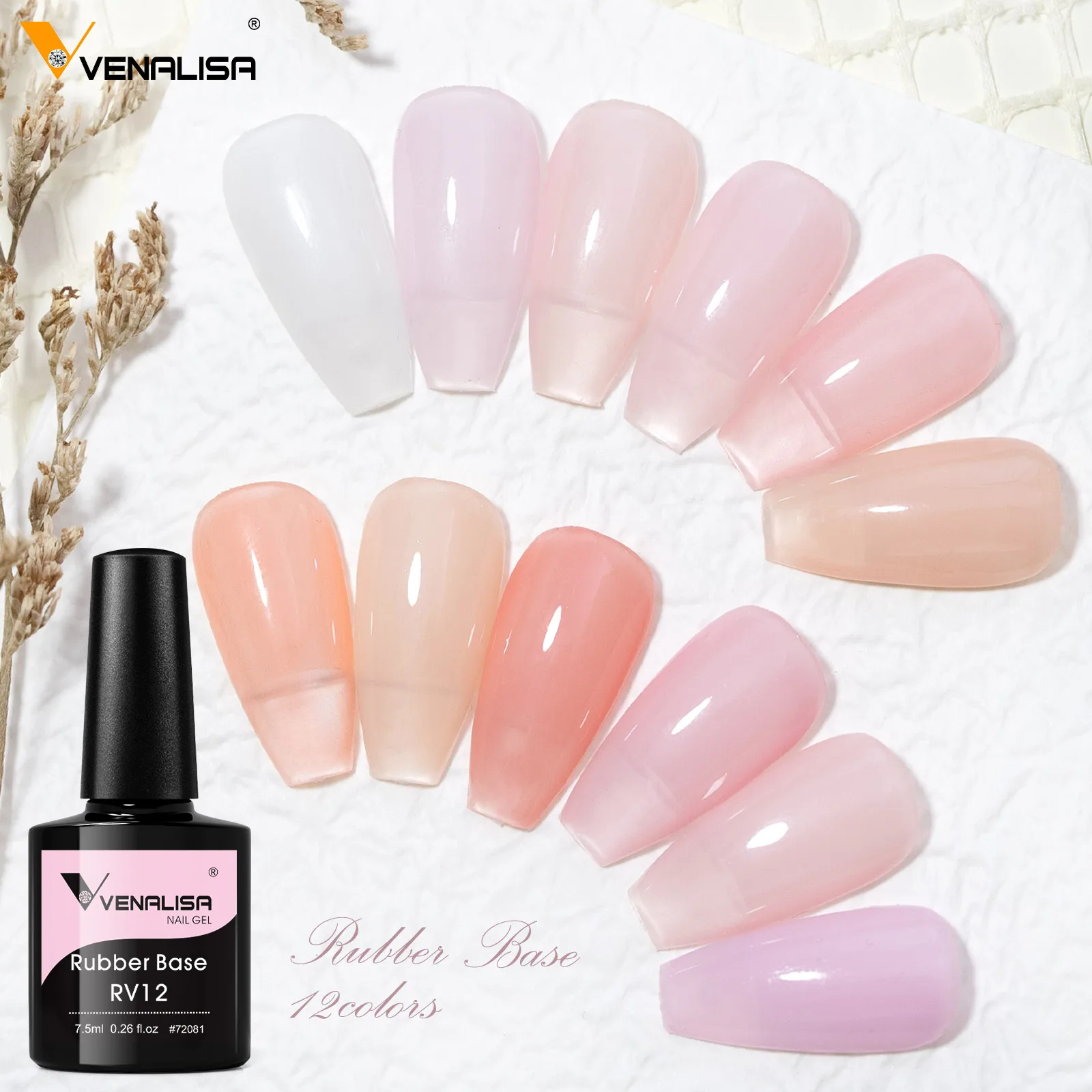 VENALISA Gummi-Basislack, Farbe für Nagelgel, Gelee, halbtransparent, für französische Nägel, Camouflage, Soak Off UV-LED-Nagelgel-Lack – Detail 8