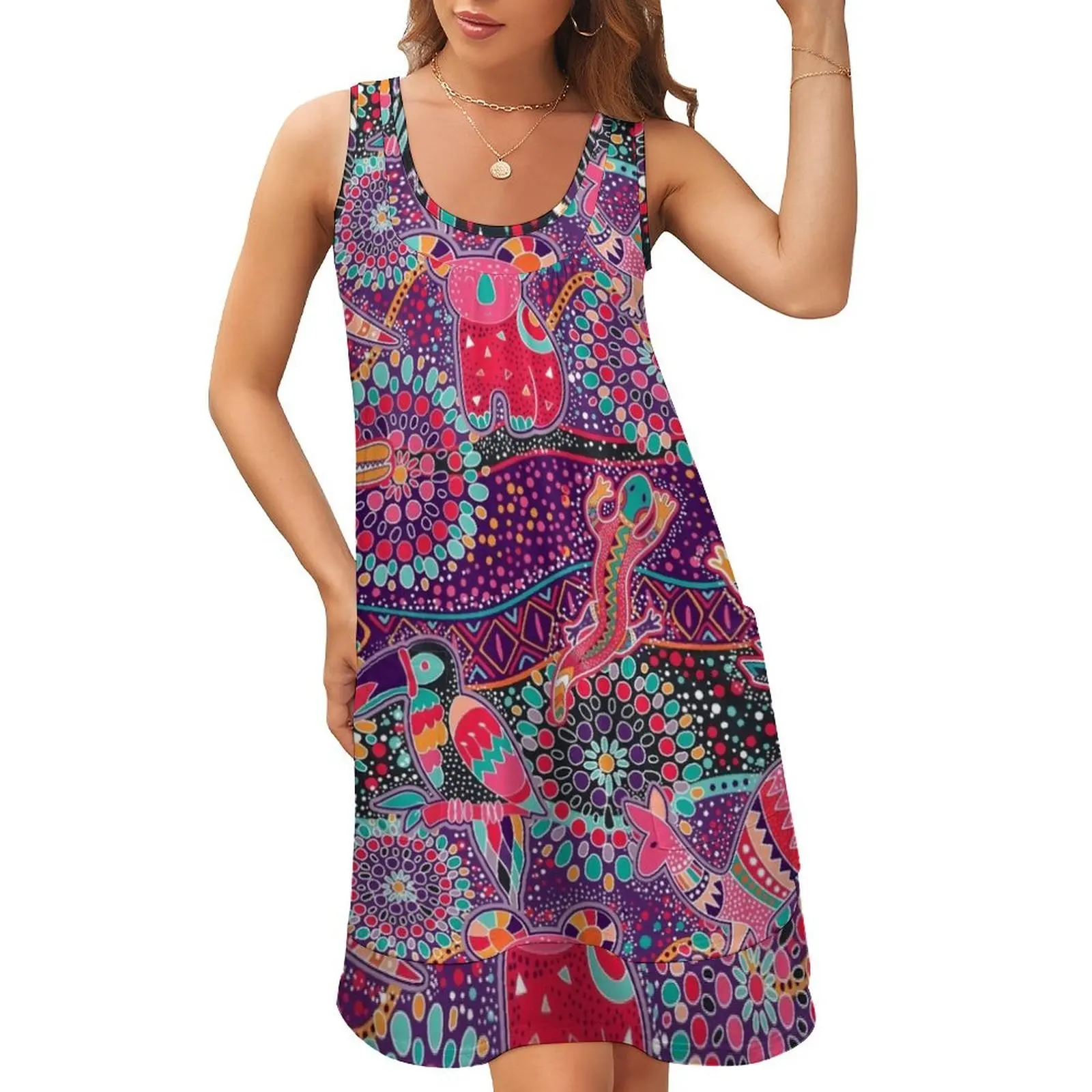 

Australian Dreamtime Sleeveless U-Neck Fake Two Piece Dress elegant party dresses for women 2024 evening dress women