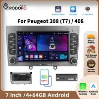 Podofo pour Peugeot 308 (T7) / 408 Autoradio sans fil CarPlay Android Auto GPS Navigation FM WiFi BT Stéréo multimédia RDS EQ 1