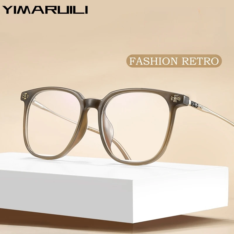 

YIMARUILI Ultra-light TR90 High-quality Alloy Eyewear Women Big Faces Retro Square Optical Prescription Glasses Frame Men H2598