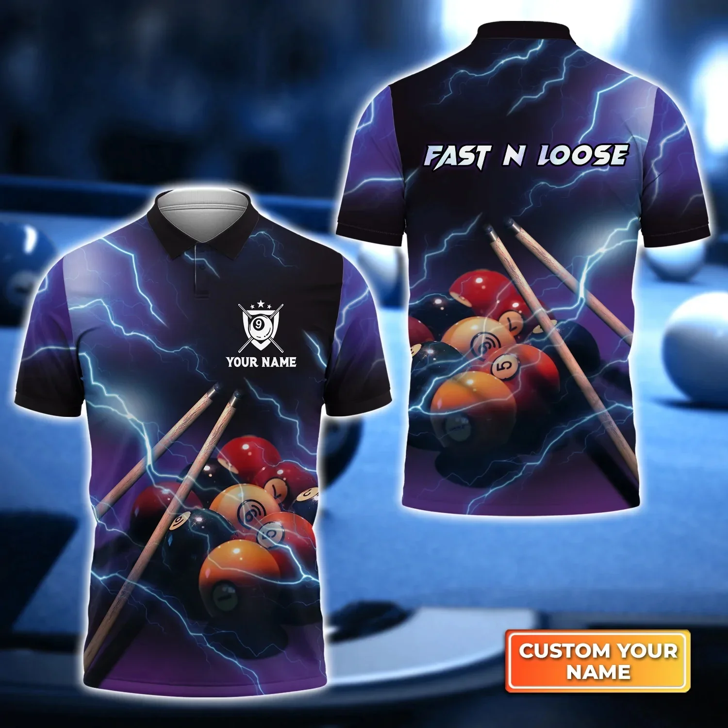 9-Ball-Billard und Bier, personalisiertes 3D-gedrucktes Herren-Poloshirt, Sommer-Straße, lässiges POLO-Shirt, Geschenk für Billardspieler WK27 – Detail 16