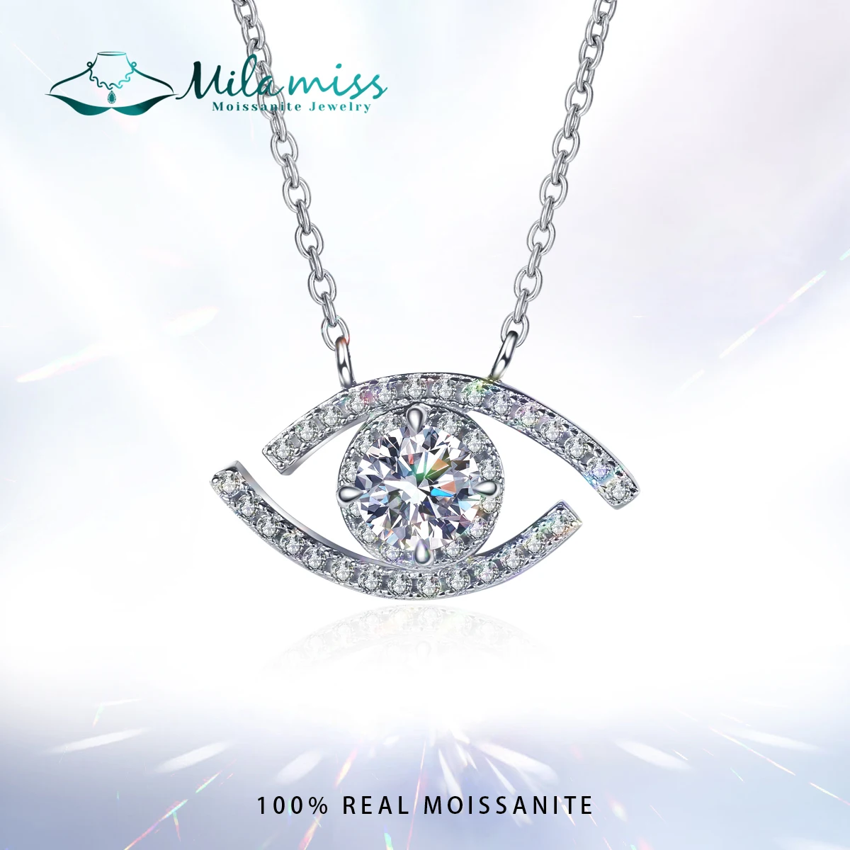 

MILAMISS Evil Eye Moissanite Pendant Necklace D Color Ideal Cut Diamond Necklace 925 Sterling Silver Greek Protection Jewelry