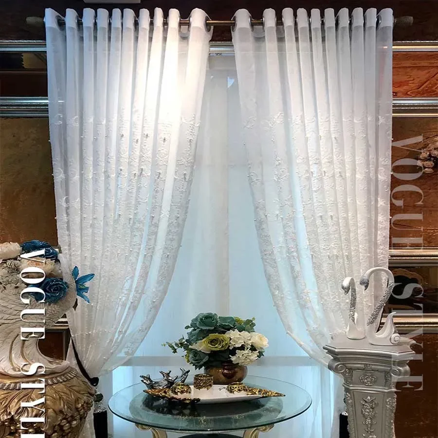 White Elegant Lxury Curtains, Tulle Contain Pearls Embroidery Beads Window  Drapes ,Curtain Volie Sheer for Living Room Finished - AliExpress, image size:900x900