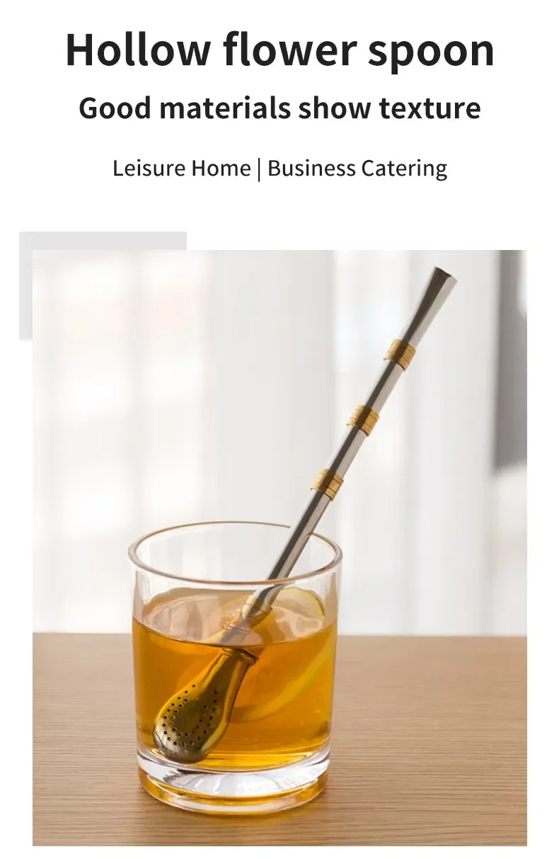 Description Picture 3 of itemDrinking Straw Yerba Mate Tea Spoon Drinkware Stainless Steel Reusable Straws Metal Washable Tea Filter Cocktail Drinkware Bar