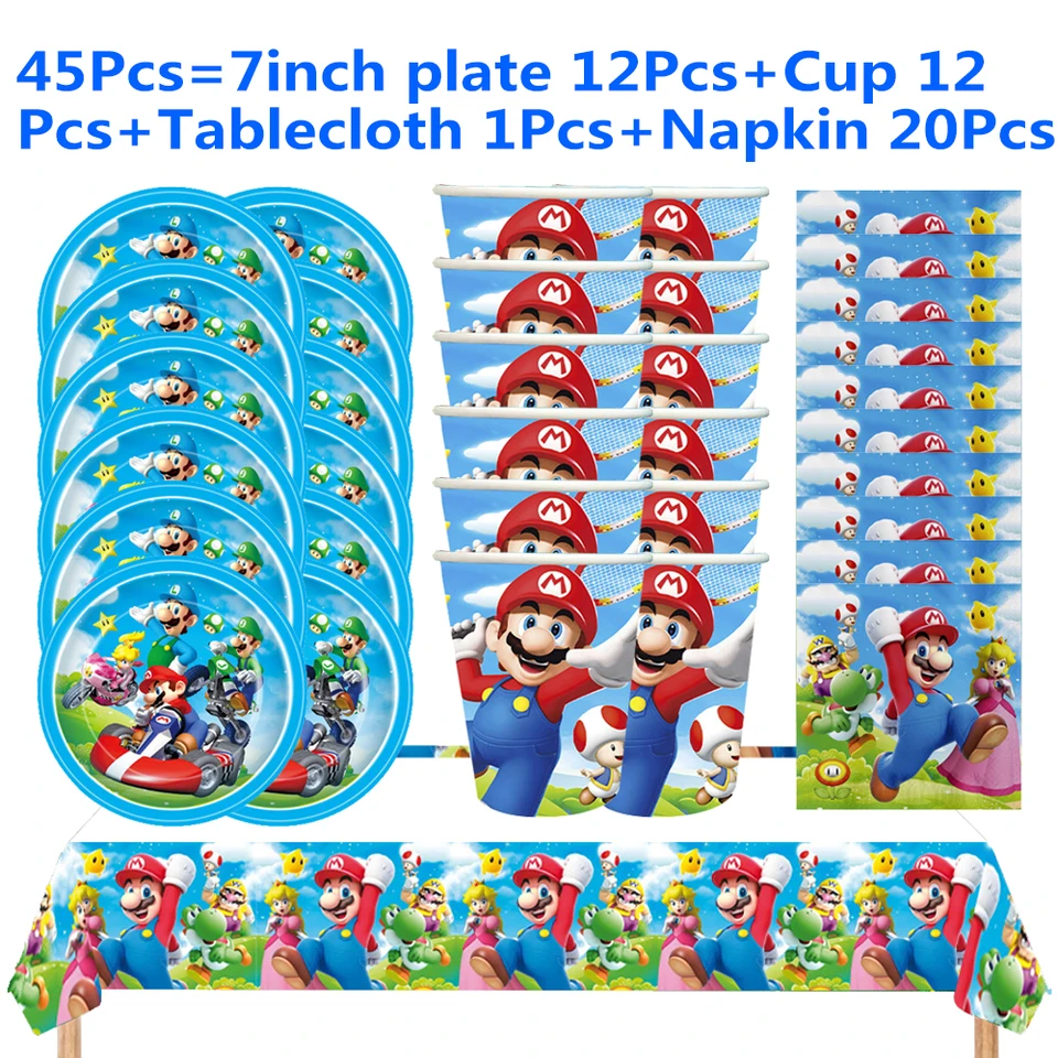 Mariod Super Bros Evenement Feestartikelen Feest Serviesgoed Volledige Sets  Kinderen Verjaardagsfeestje Decoratie Banner Borden Tafelkleed - AliExpress, image size:960x960