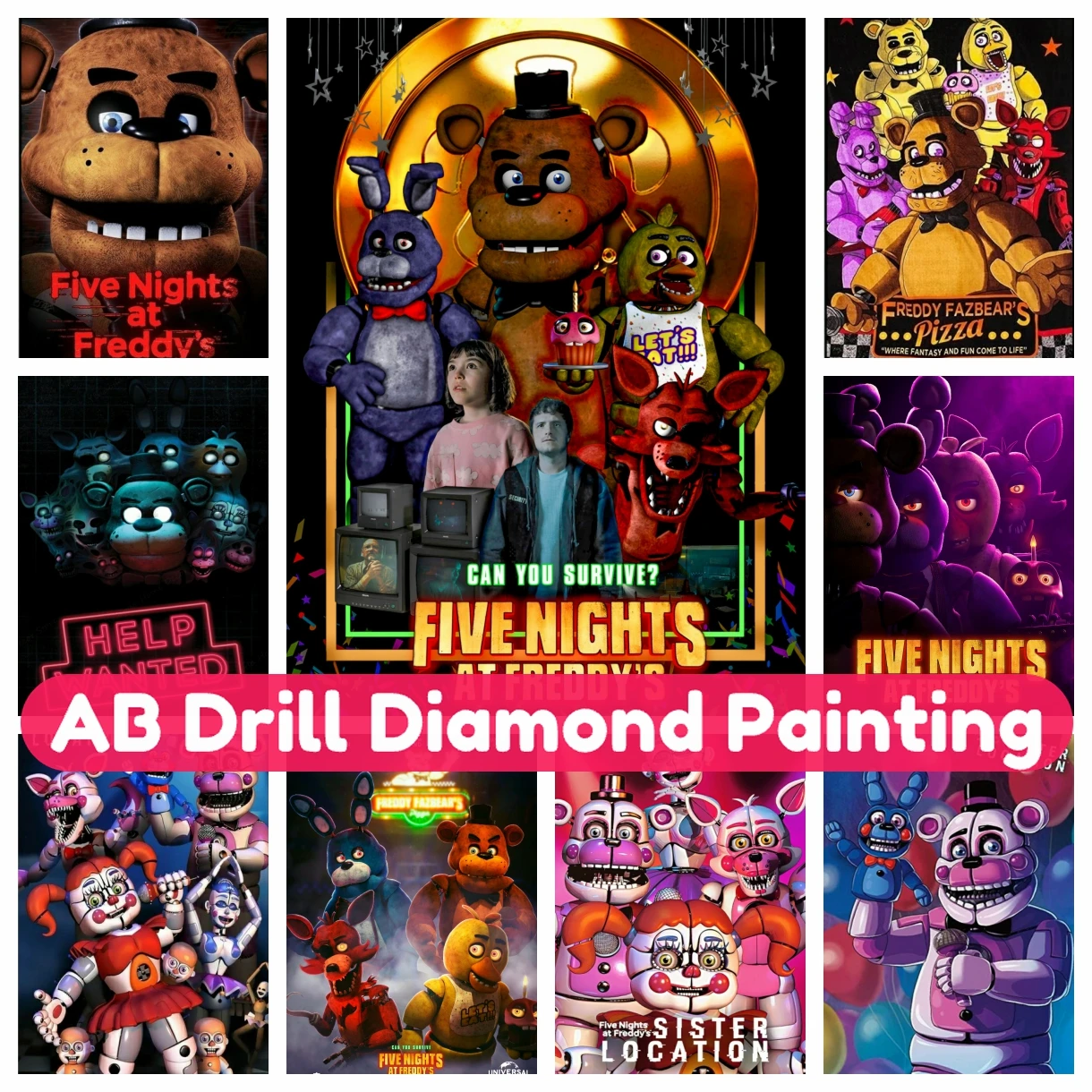 

Fnaf F-Five N-Nights At F-Freddys Game 5D AB Diamond Painting Embroidery Cartoon Cross Stitch Mosaic Children's Gift New 2024