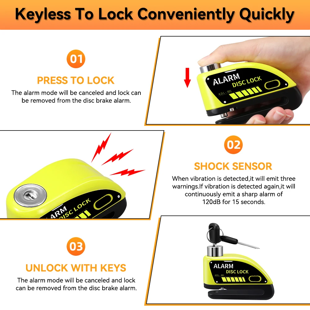 Gadpow Rechargeable Padlock for Motorcycle Alarm Disc Lock 130db Anti-Theft Alarm for Motorcycle Bike Alarm for Moto