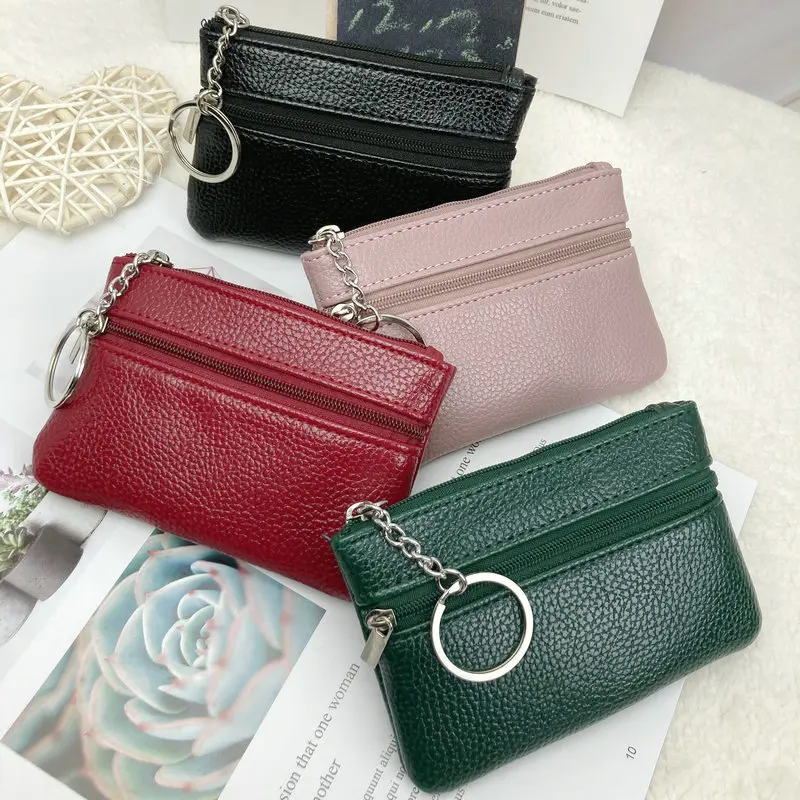 Women's Small Change Money Bags Pocket Wallets Key Holder Case Mini Functional Pouch Zipper Card Wallet PU Leather Coin Purses