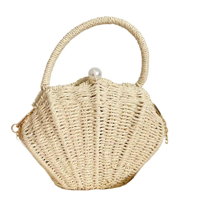Crossbody Bag Shell shaped chain small Messenger Bag rattan woven ins beach vacation mobile phone fashionable Crossbody bag beach Straw bag Women Handbags Straw Crossbody Bag