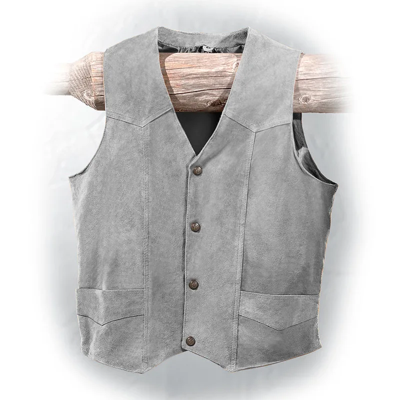 Men's Suit Vest Khaki Suede Western Denim Sleeveless Jacket Vintage Steampunk Waistcoat Male Clothes Vests for Men chalecos