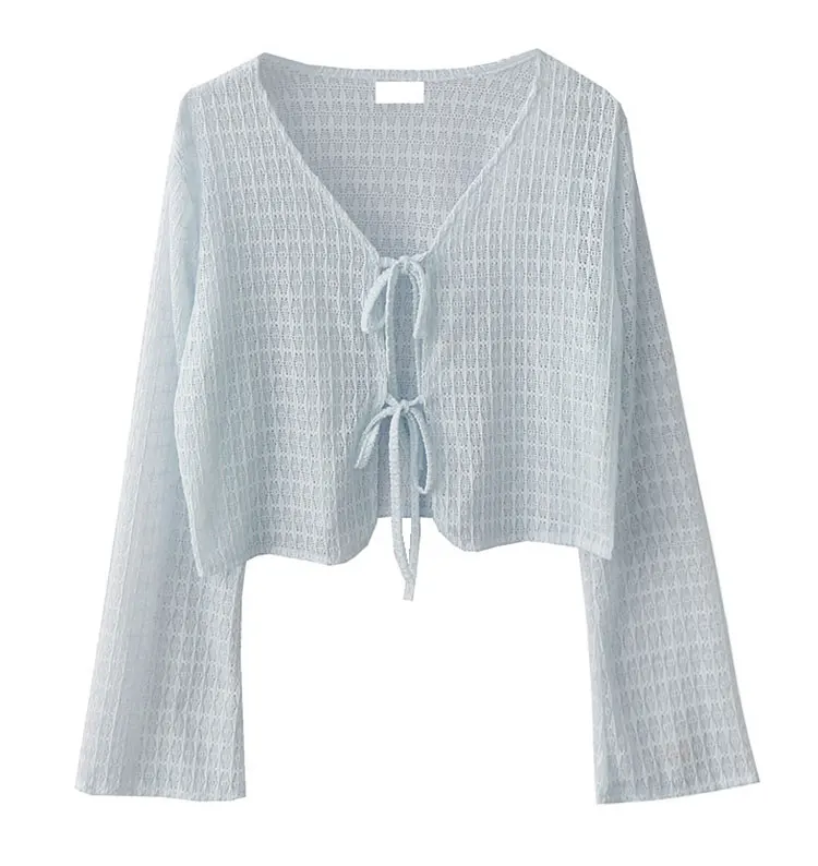 19090 light blue double strap lace cardigan