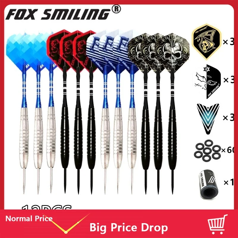 Fox Smiling 12PCS Dardos 18/22g Steel Tip Point Darts Professional With Aluminum Nylon Shaft With 9PCS Flights 1PCS sharpener fox smiling 3pcs professional electronic brass soft tip darts 18g darts with aluminum alloy shaft purple color