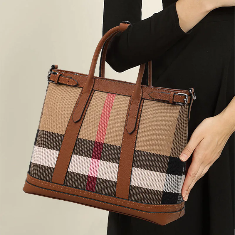 

Aidrani Fashion Canvas Cowhide Women's Handbag Caramel Large Capacity Daily Versatile One Shoulder Crossbody Tote Bag