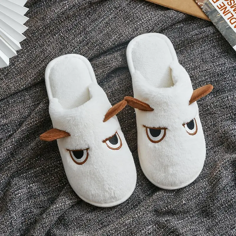

HOUZHOU Kawaii Women's Slippers 2022 Autumn Winter Couple Cartoon Cat Thick Fluffy Shoes House Bedroom Soft Warm Flat