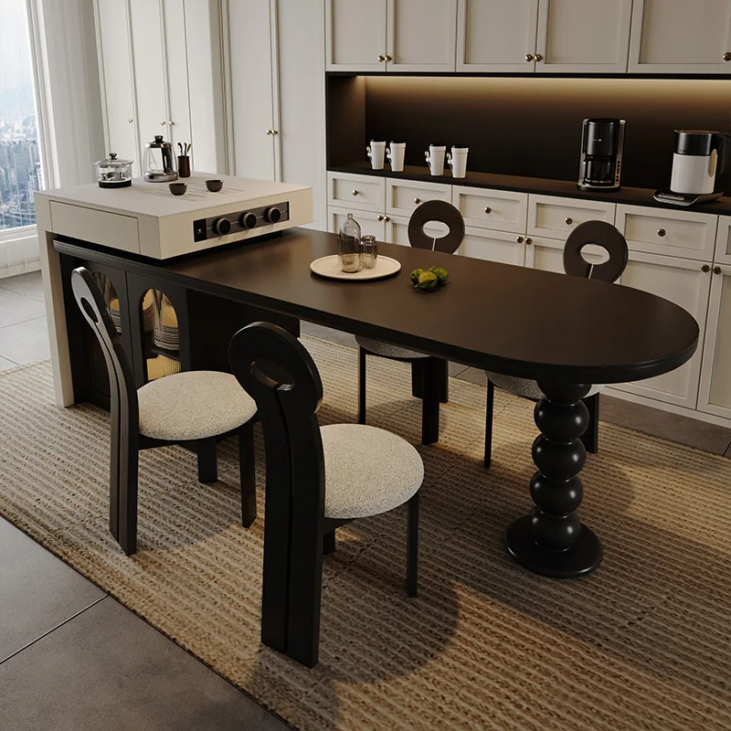 Island table integrated household combination Italian light luxury high-end kitchen restaurant rock slab multi-functional Nakaji