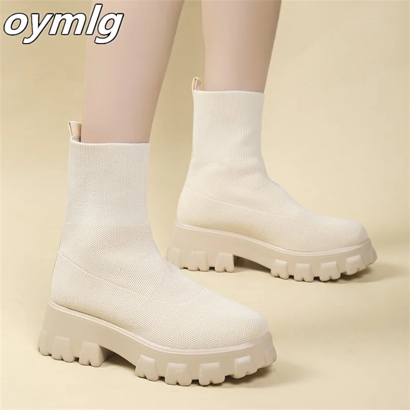 Oversized Socks and Boots 2023 Autumn New Thick Sole Casual Knitted Short Boots Women's Thick Sole Mid Sleeve Women's Boots