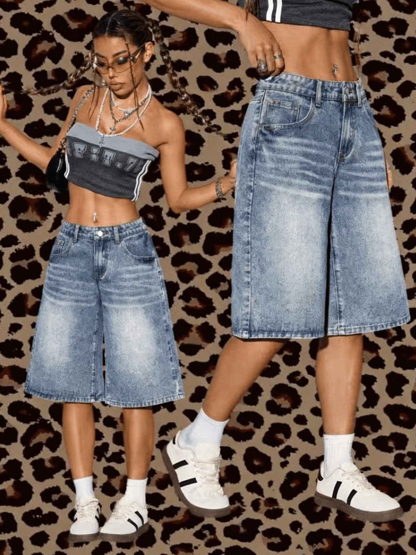 Vintage Loose Washed Versatile Slim Straight Five‑Point Mid Pants Trendy Casual Daily Commute Women Denim
