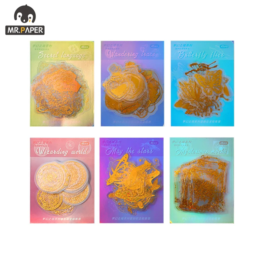 

Mr.Paper 8 Design Vintage Stickers Aesthetics PET Golden Plant Butterfly Stickers Handbook DIY Decorative Korean Stationery