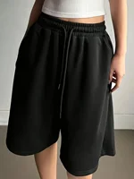 Plus-size women's casual style solid color sweatshirt and shorts with drawstring waist and pockets for everyday casual wear. - Image 4