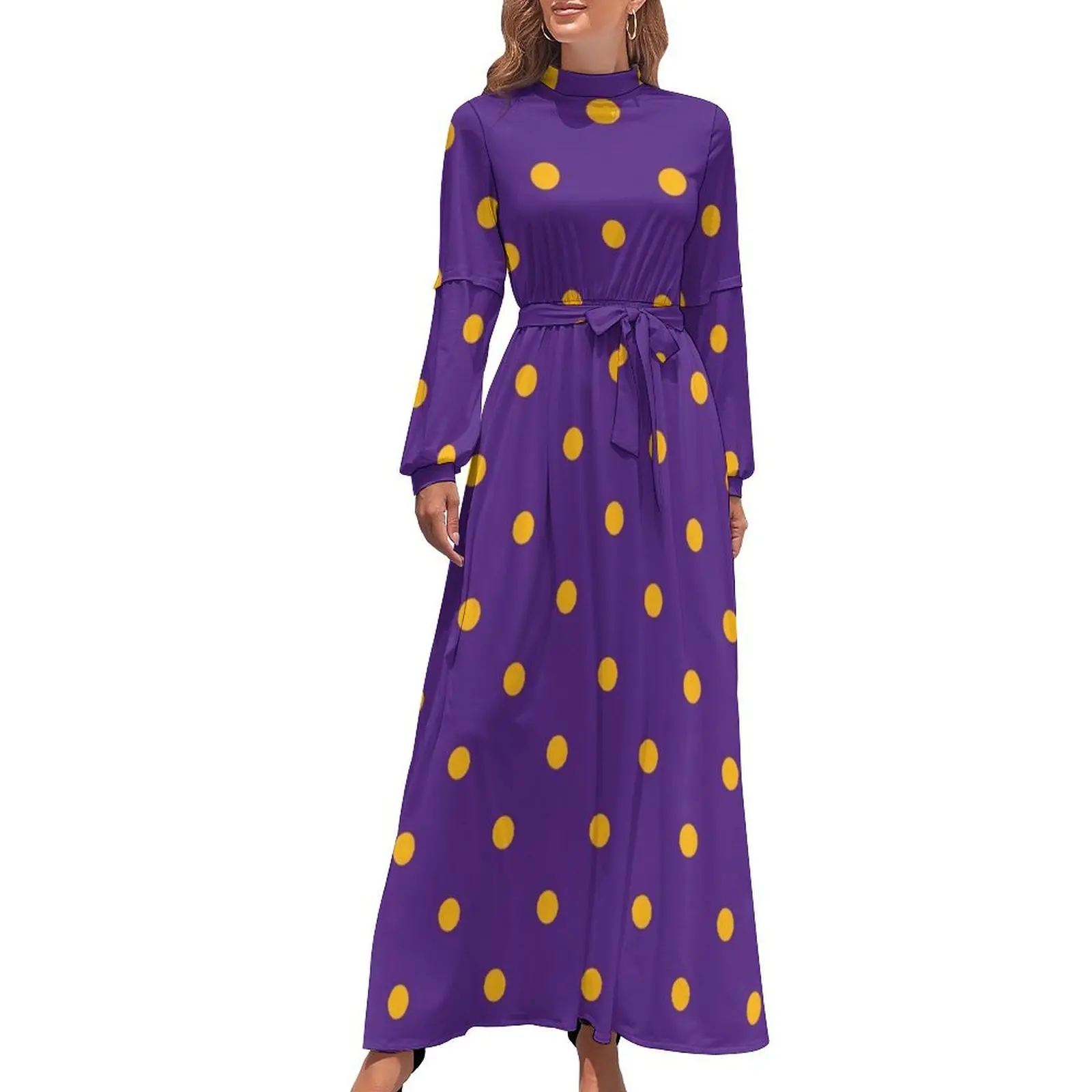 thumbnail image 1 of Lunares: Vestido largo morado y amarillo para mujer, vestido de noche, vestido largo para mujer, vestidos para mujer, 1 of 5