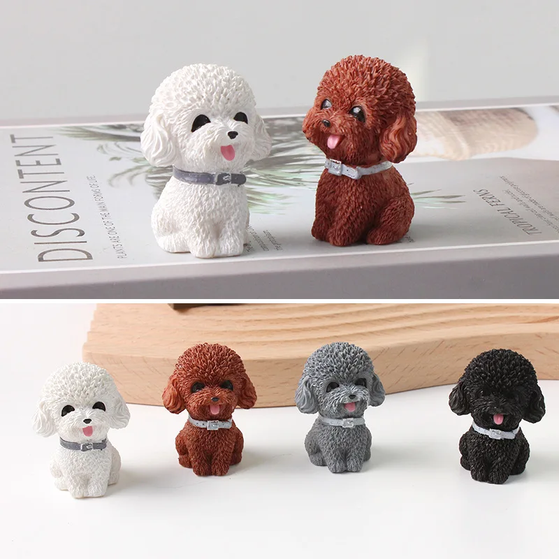 

Resin Teddy Poodle Figurines Animal Dog Model Home Decor Miniature Garden Decoration Mini Dolls Children Home Desktop Ornament