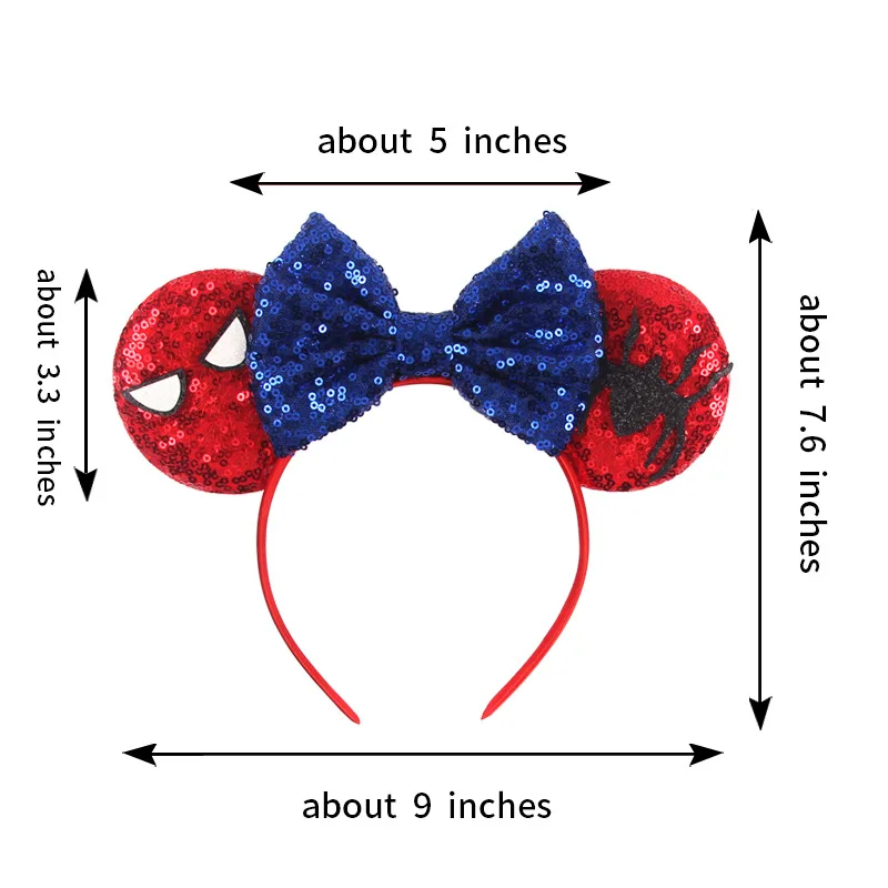 Disney Mickey Mouse Ears Headband Marvel Spiderman Headbands for Girls Kids Women Bows Sequins Hair Accessories Baby Hairbands