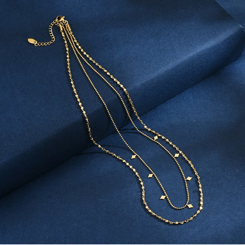 Summer New Double Layered Stainless Steel Necklaces for Women European and American Fashion Choker Luxury Design Jewelry Gift - Image 3