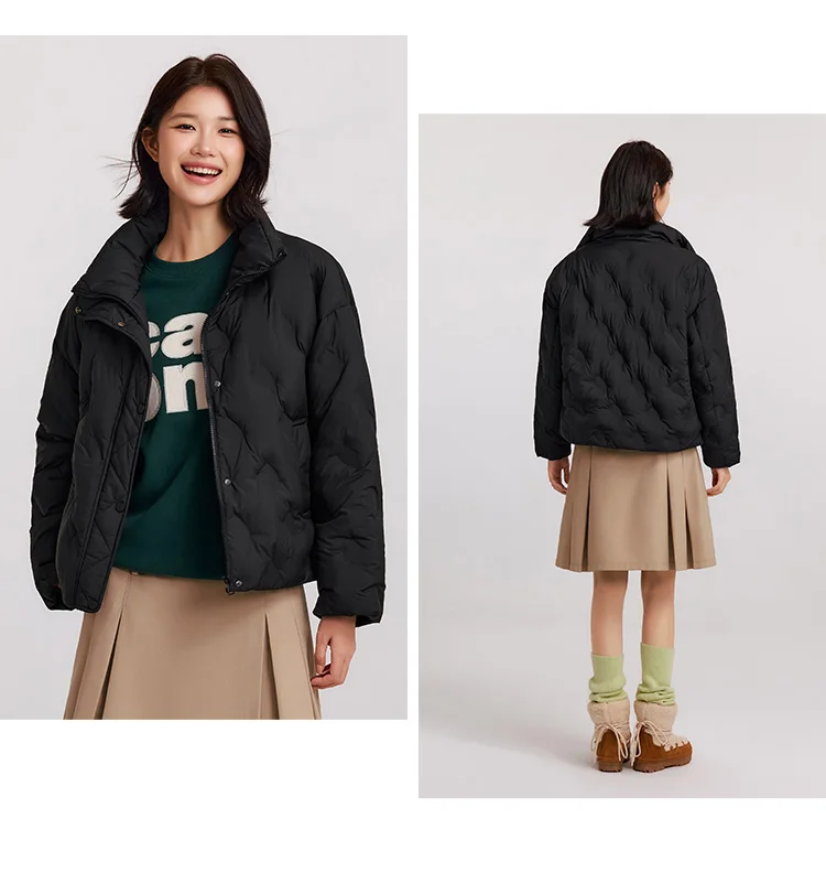 Down Jacket Women Thin Houndstooth Loose New Winter Waterproof Windproof Stand-Up Collar Wear Down Jacket