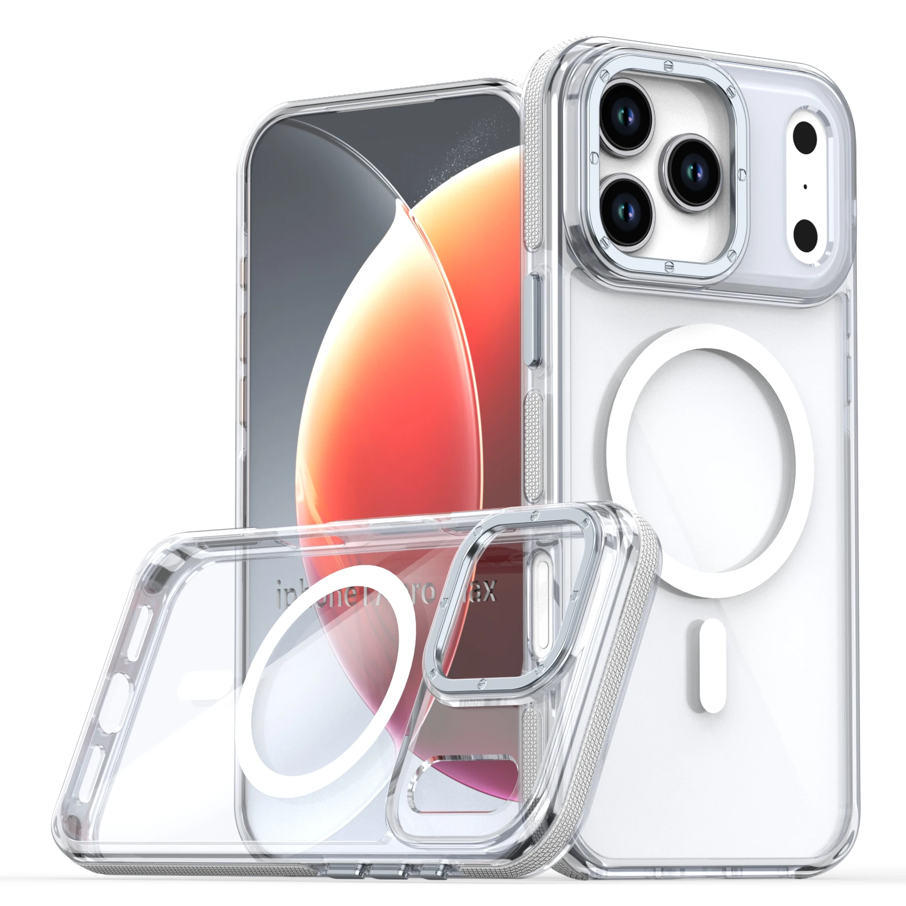 Luxury Shockproof MagSafe Wireless Charging Clear Case with Magnetic Cover