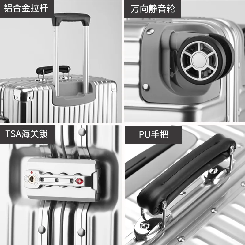 PLUENLI Retro Aluminum Frame Trolley Case Universal Wheel Luggage Carrying Case Boarding