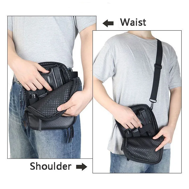 Tactical Concealed Gun Carry Bag Handgun Mag Shoulder Bag Fanny Pack Hunting Waist Pocket Soft Protection Pistol Gun Case 4