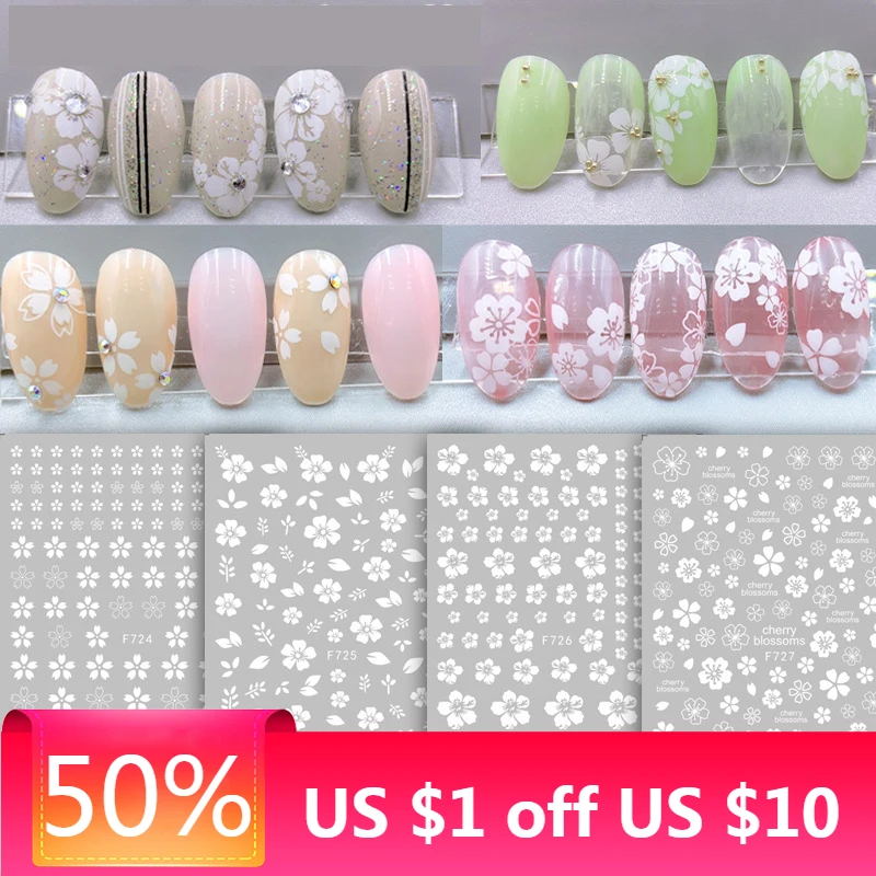 

1Pcs 3D White Transparent Cherry blossoms Series Design Self Adhesive Nail Art Decorations Sticker Flowers Butterfly Nail Decals