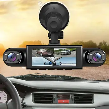 Telecamera da cruscotto per auto a 4 canali alimentata a batteria, videocamera 1080P con scheda da 32 GB, vista anteriore, posteriore, sinistra e destra, monitor di retromarcia per veicoli