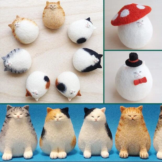 2pcs Non-finished Wool Felt Faceless Animal Needle Felting Kit Felt Poked  Doll N