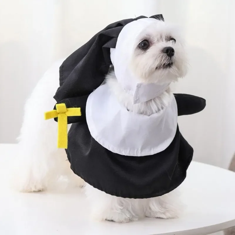 

Pet Costume Set Three-dimensional Modeling Nun Style Contrast Color Dress Up Cosplay Halloween Dog Transform Clothes