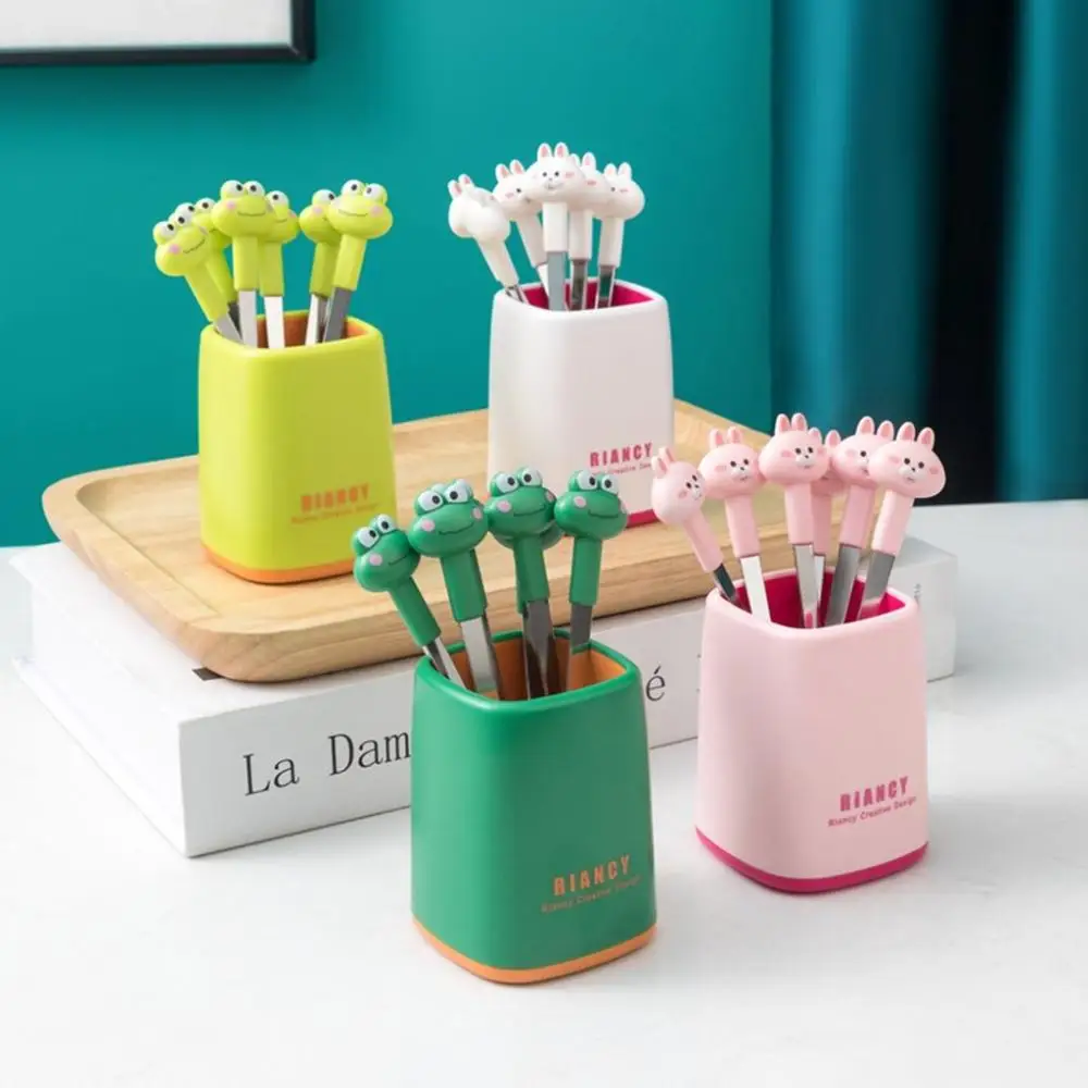 Cute Mini Soft Handles Dessert Forks Flatware Bunny, Frog Patterm Fruit Fork Fruit Toothpick Tableware Kitchen Supplies