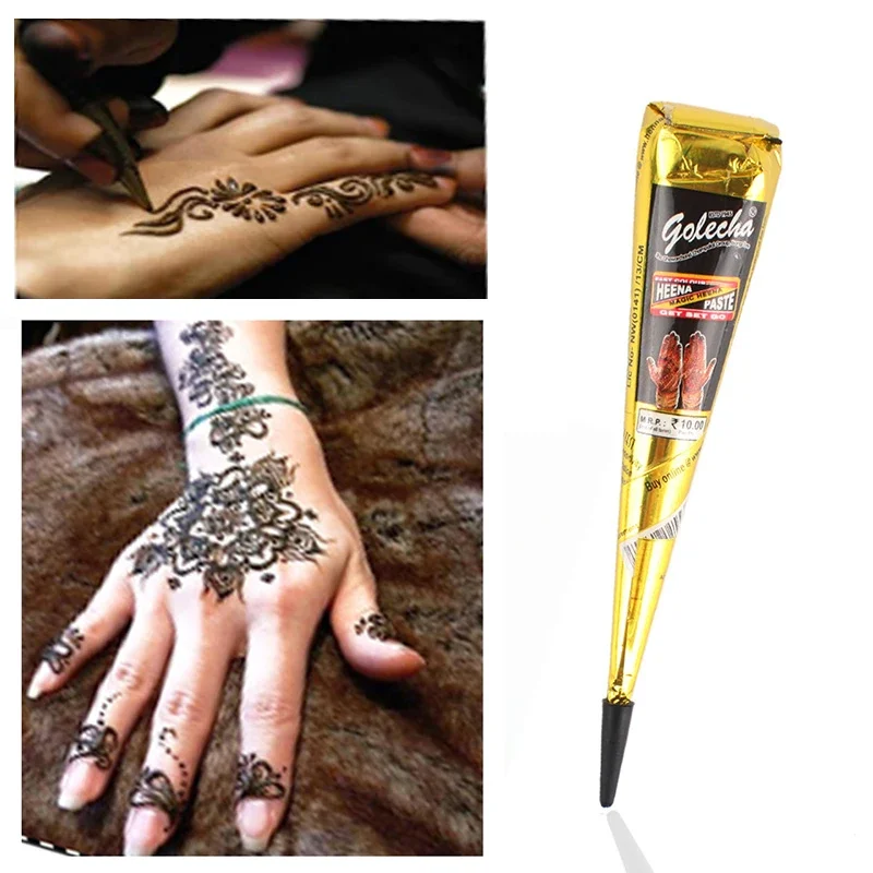 Pasta per tatuaggi all'henné impermeabile, coni di henné indiano facili da applicare, pittura per body art per tatuaggi temporanei. - immagine 3
