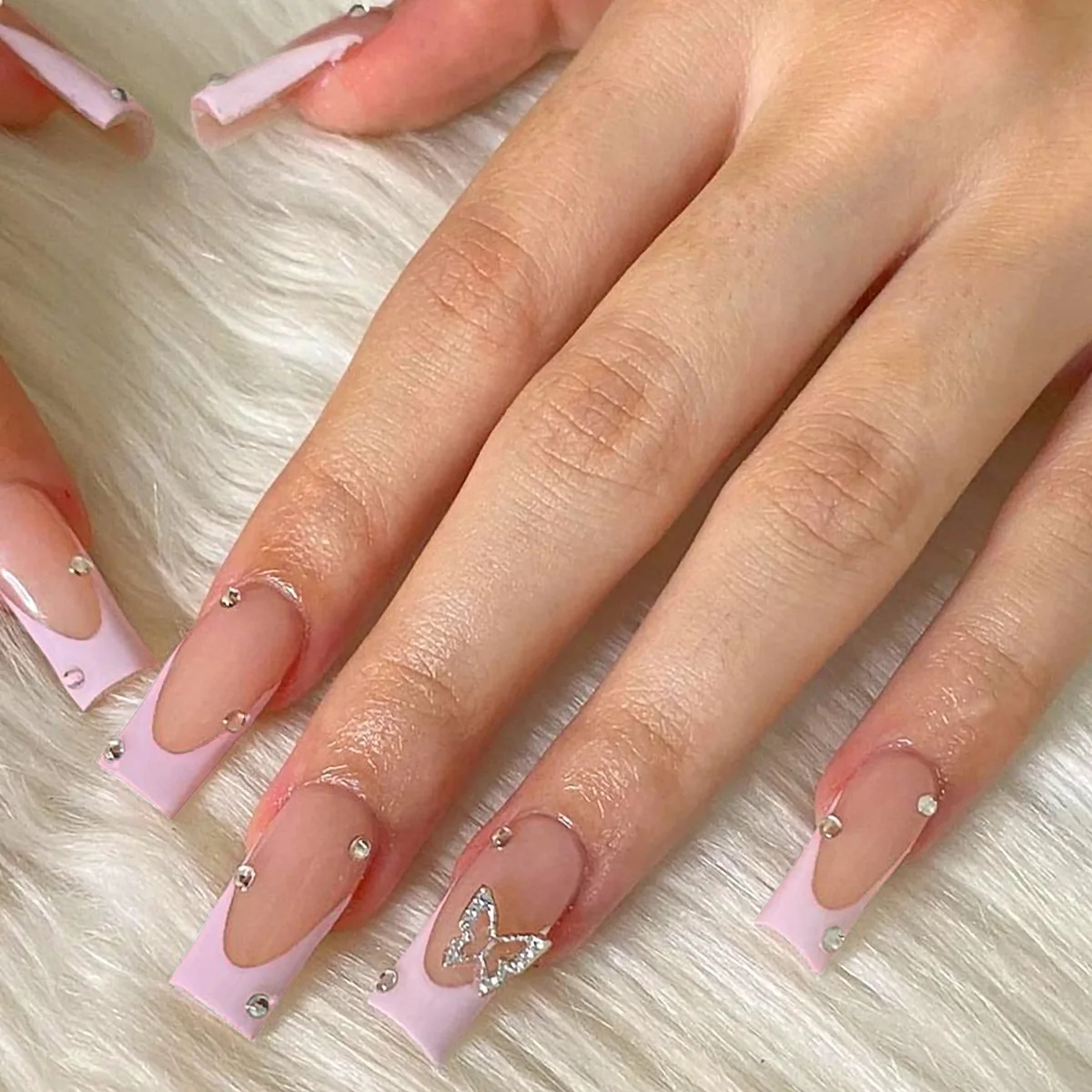 False Nails 1 Pink French Ballerina Fake Wearable Nail Art Simple Elegant  Press On Rhinestone Design From Caohai, $32.98