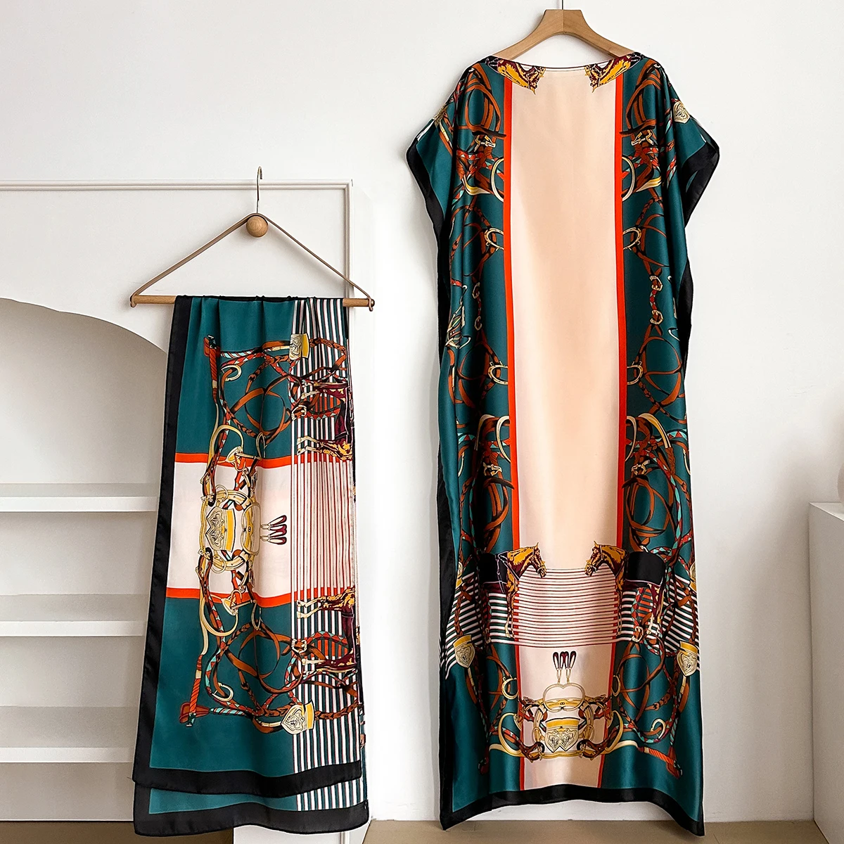 2025 Summer New Fashion African Dresses For Women Elegant Printed Silk Muslim Lady Long Hijab Kaftan Dress Oversize Kuwait Abaya