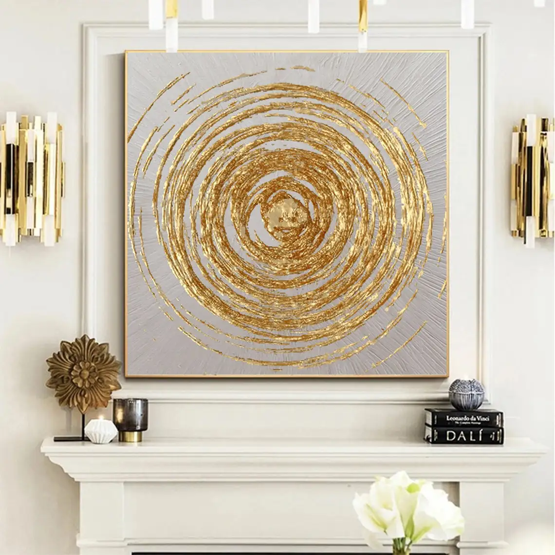 Large Golden Circle Oil Painting on Canvas Abstract Original Minimalist