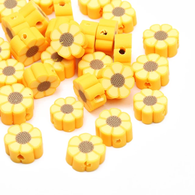 20-100pcs Yellow Flower Polymer Clay Beads Round Clay Loose Spacer