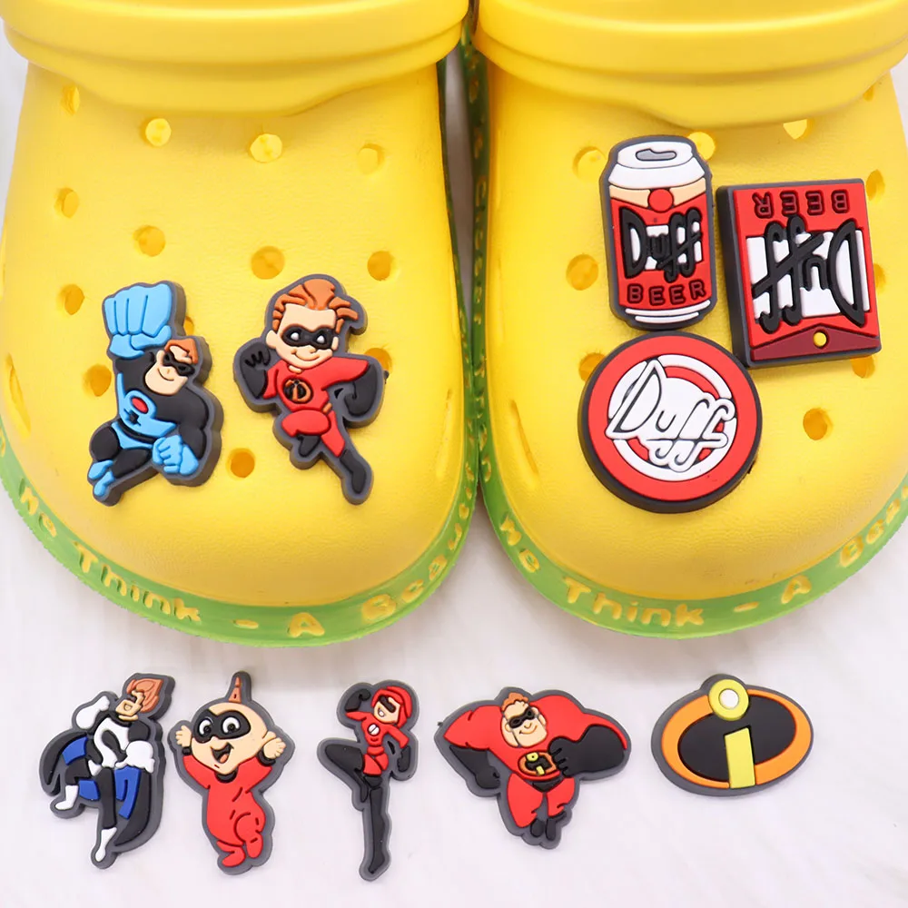 1-10Pcs The Incredibles Bob Duff Superpower Garden Shoe Charms Buckle Boys Girls Cartoon Accessories DIY Backpack