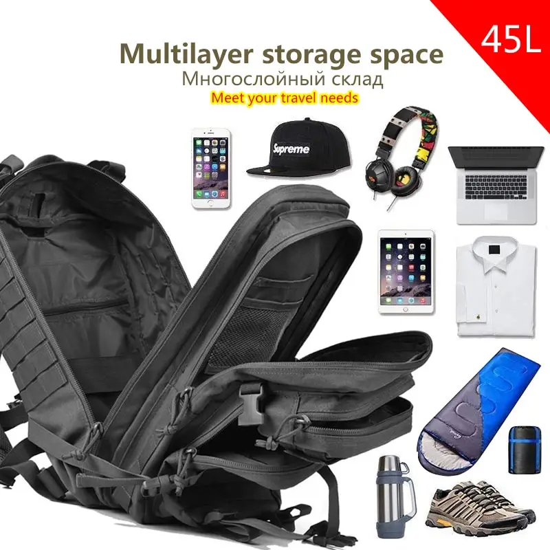 Tactical Backpack 25L/30L/45L 3 Day Assault Pack Molle System Large Outdoor Waterproof Rucksack for Hiking Camping Travel