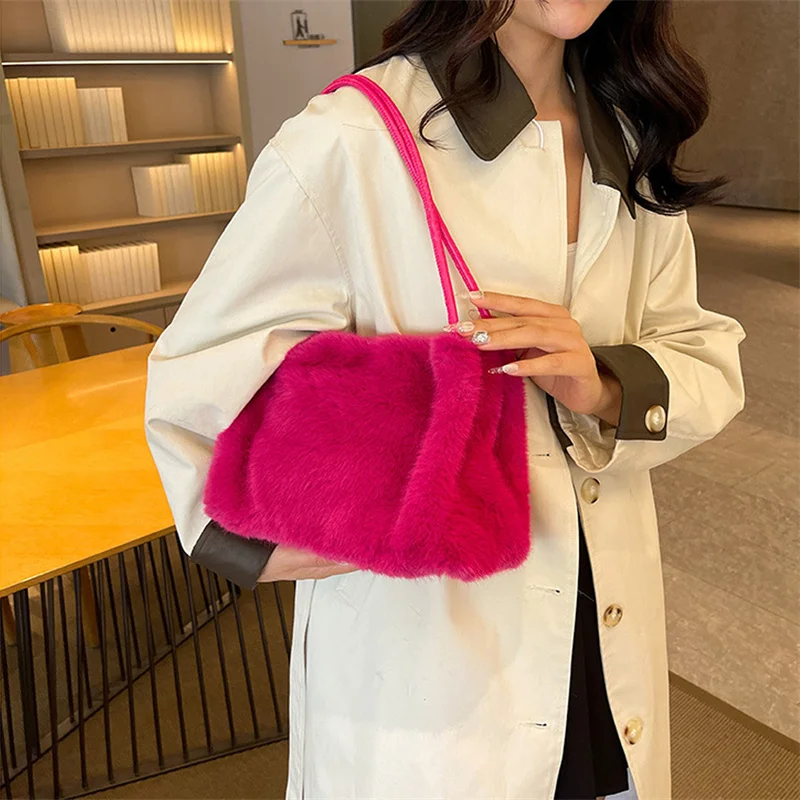 Women's Versatile Plush Crossbody Bag Fashion Korean Edition Casual Shoulder Tote Bag Single Plush Bag
