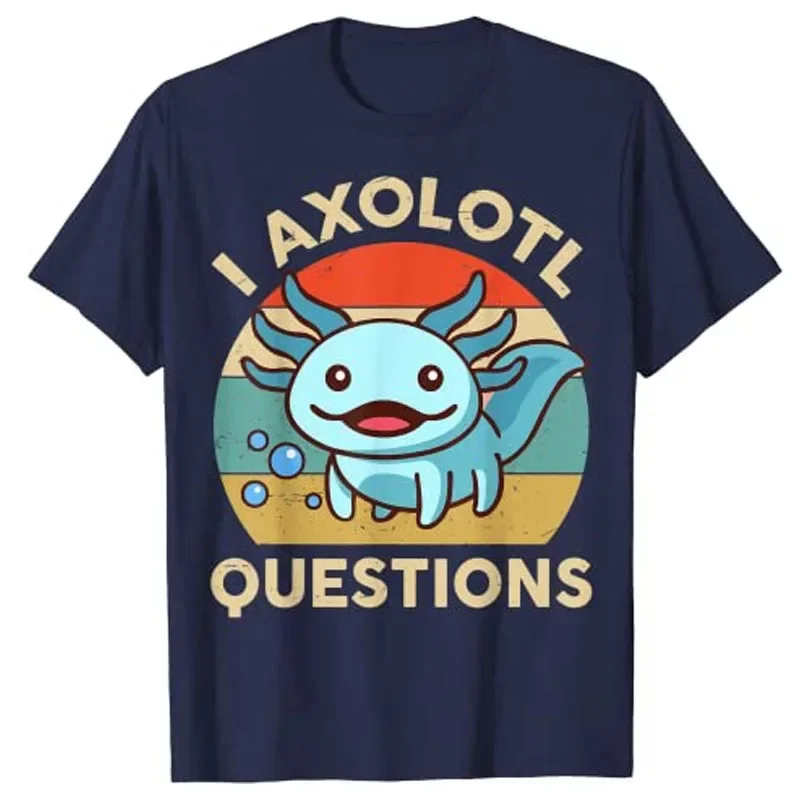 Cute I AXOLOTL QUESTIONS Letter Print Boys Creative T-shirt Casual Comfy Short Sleeve Crew Neck Tops Kids Clothings for Summer 4