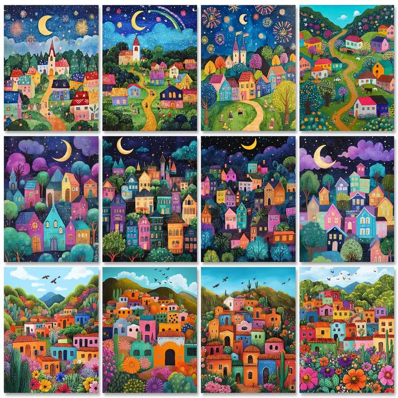GATYZTORY Painting By Numbers Town Night Landscape Picture Acrylic Paint Hand Painted Oil Painting Package Gift Home Decor Wall
