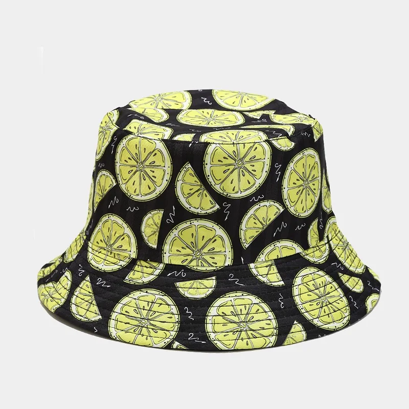 New Creative Fruit Pattern Fisherman's Hat Unisexdouble Sided Bucket Cap Uv Protection Panama Sun Caps for Girls Beach Hats bucket sun hat womens Bucket Hats